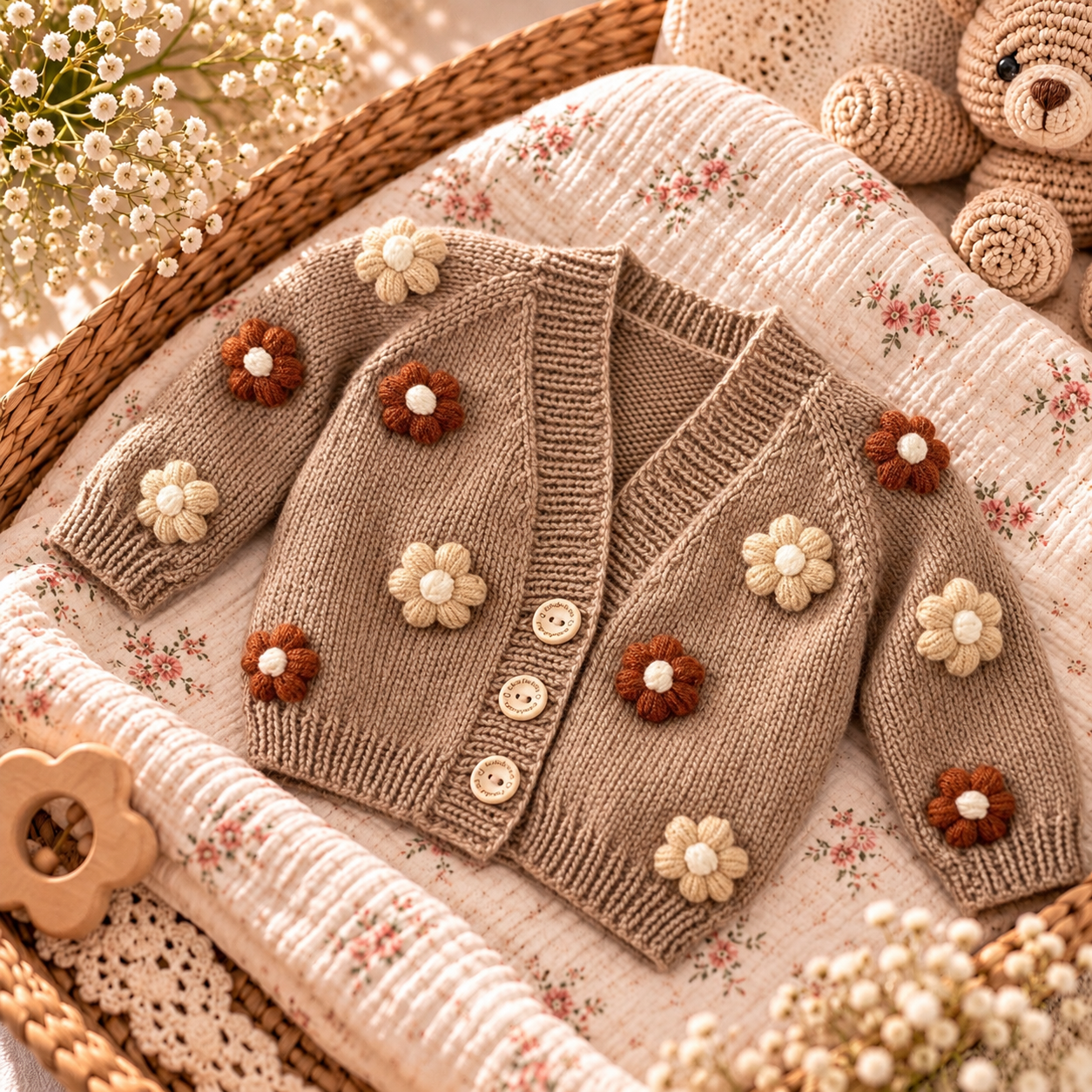Gilet Fleuri (prêt à partir) 3-6mois 🌼