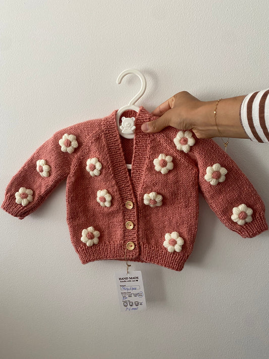 Gilet fleuri rose (prêt à partir) 3-6mois