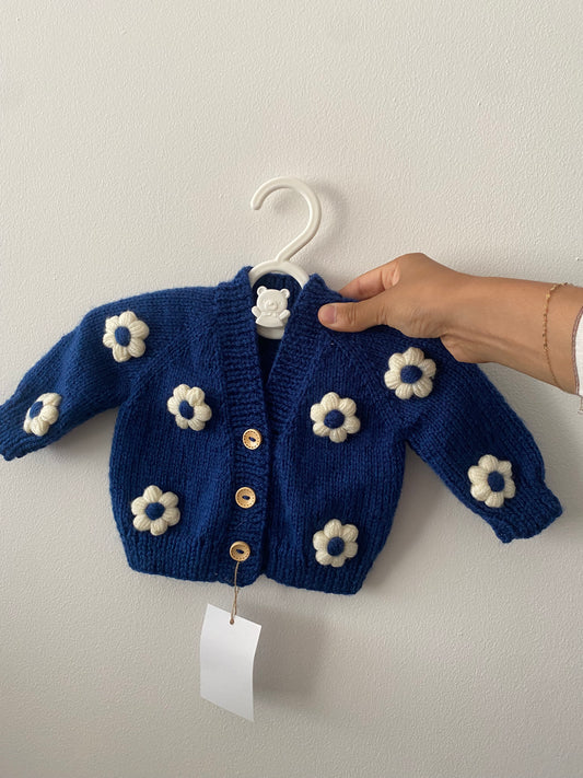Gilet fleuri bleu roi (prêt à partir) 0-3mois