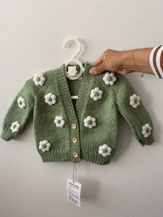 Gilet fleuri vert (prêt à partir) 3-6mois