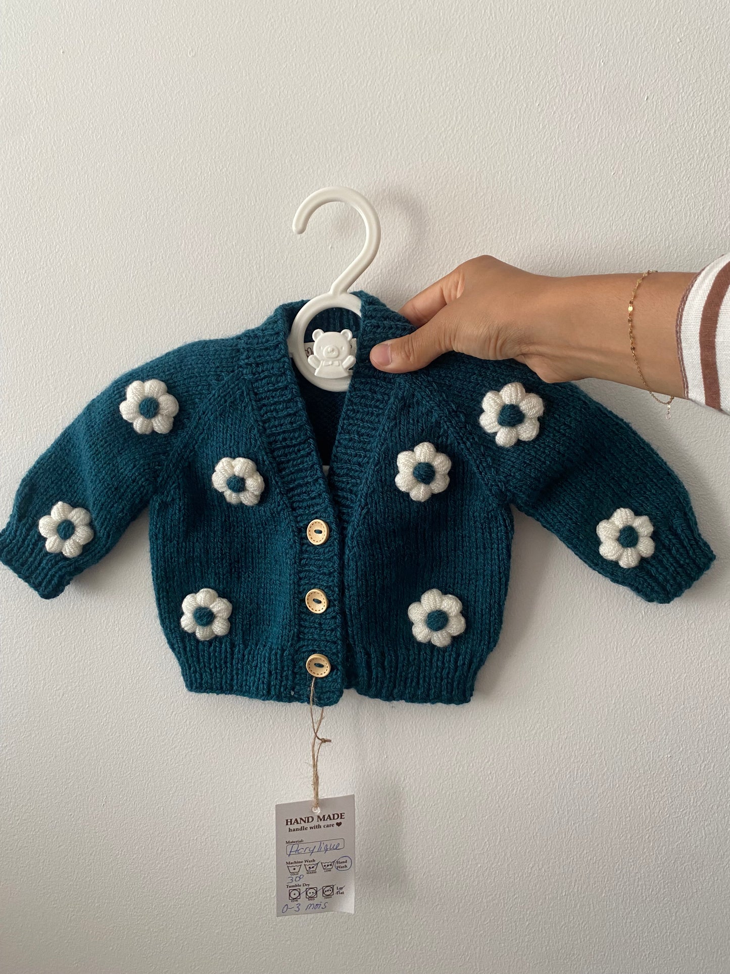 Gilet fleuri bleu pétrole (prêt à partir) 0-3mois